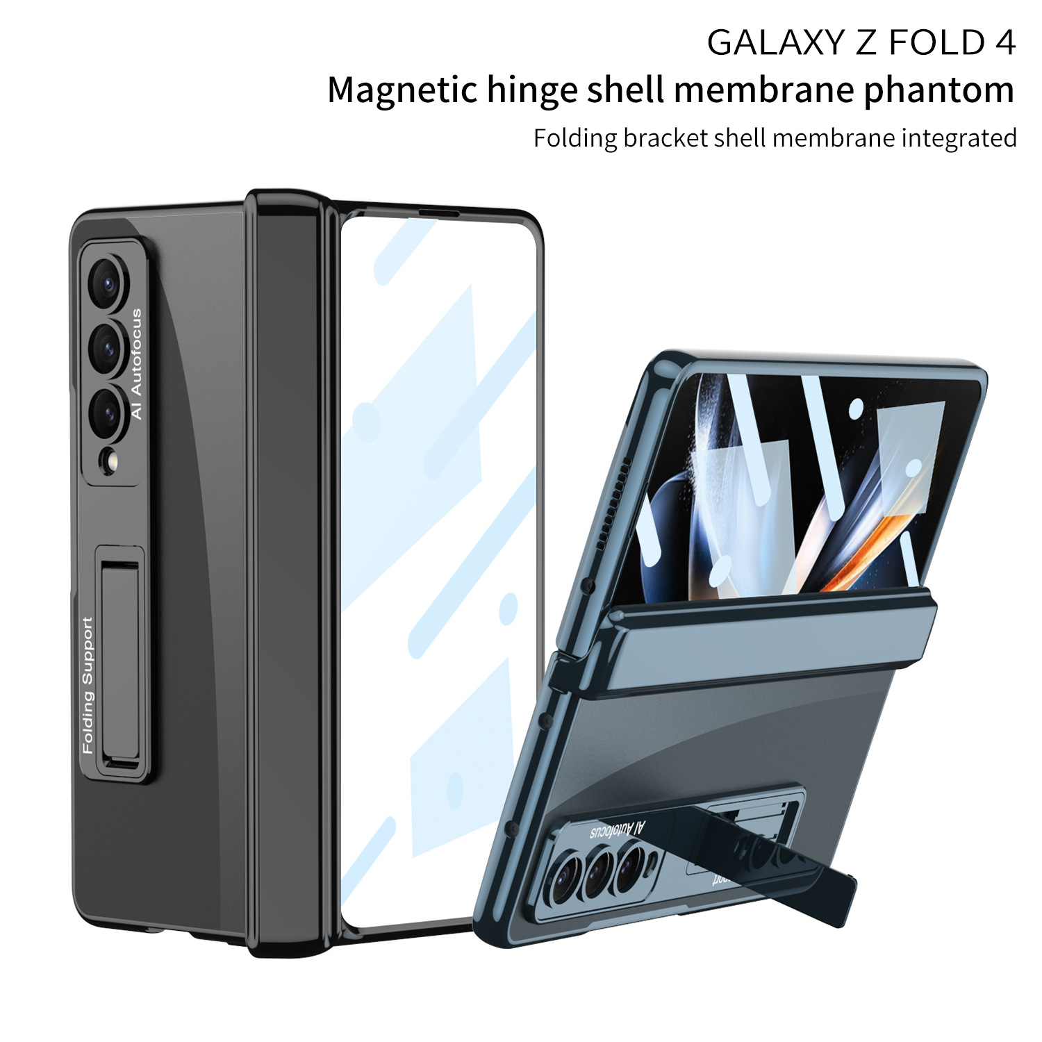 กรณีโทรศัพท์ใสสำหรับ Samsung Z Fold5/4/3 พร้อมขาตั้ง