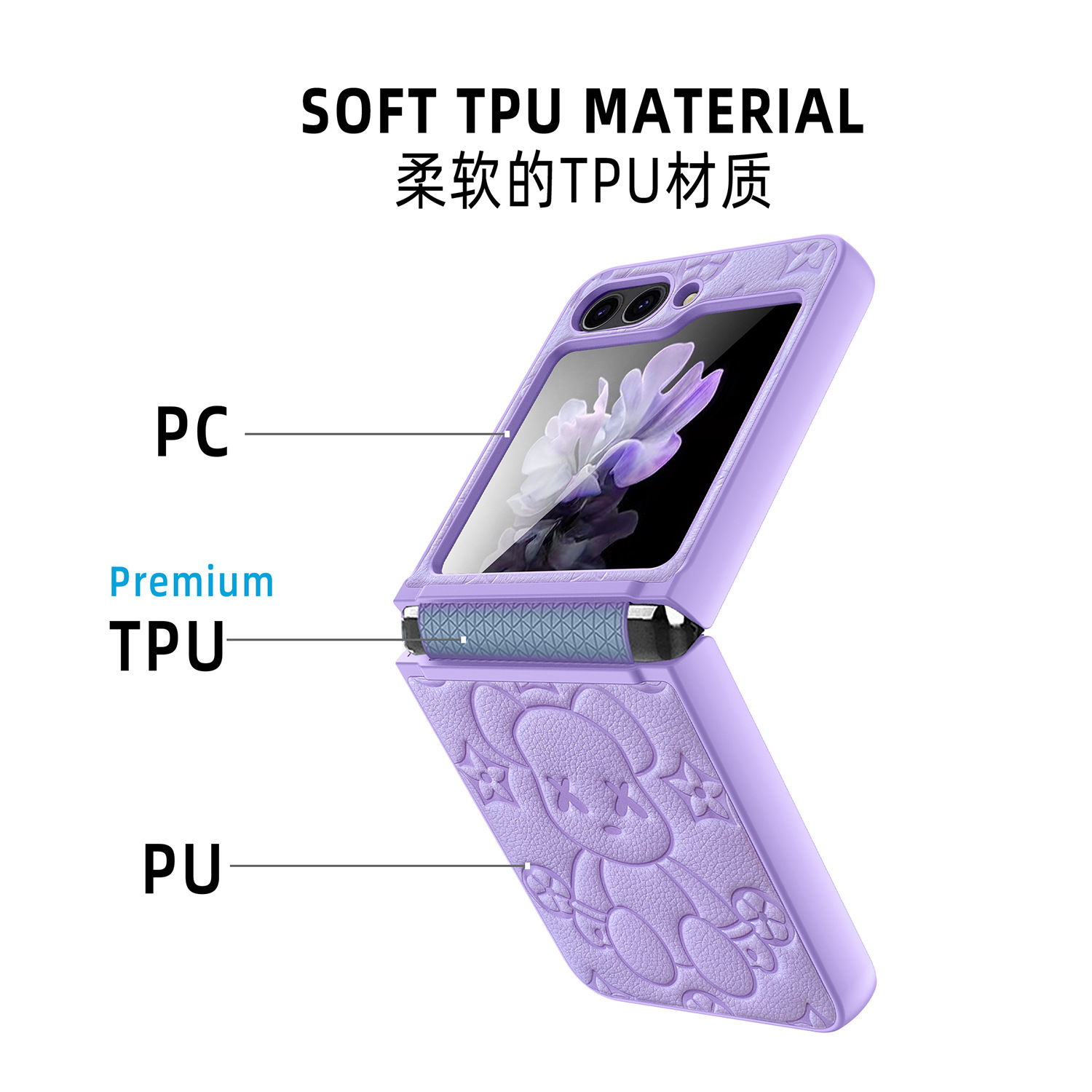 Samsung Galaxy Z Flip5/4/3 5G เคสโทรศัพท์หมีรุนแรงระดับพรีเมียมใหม่