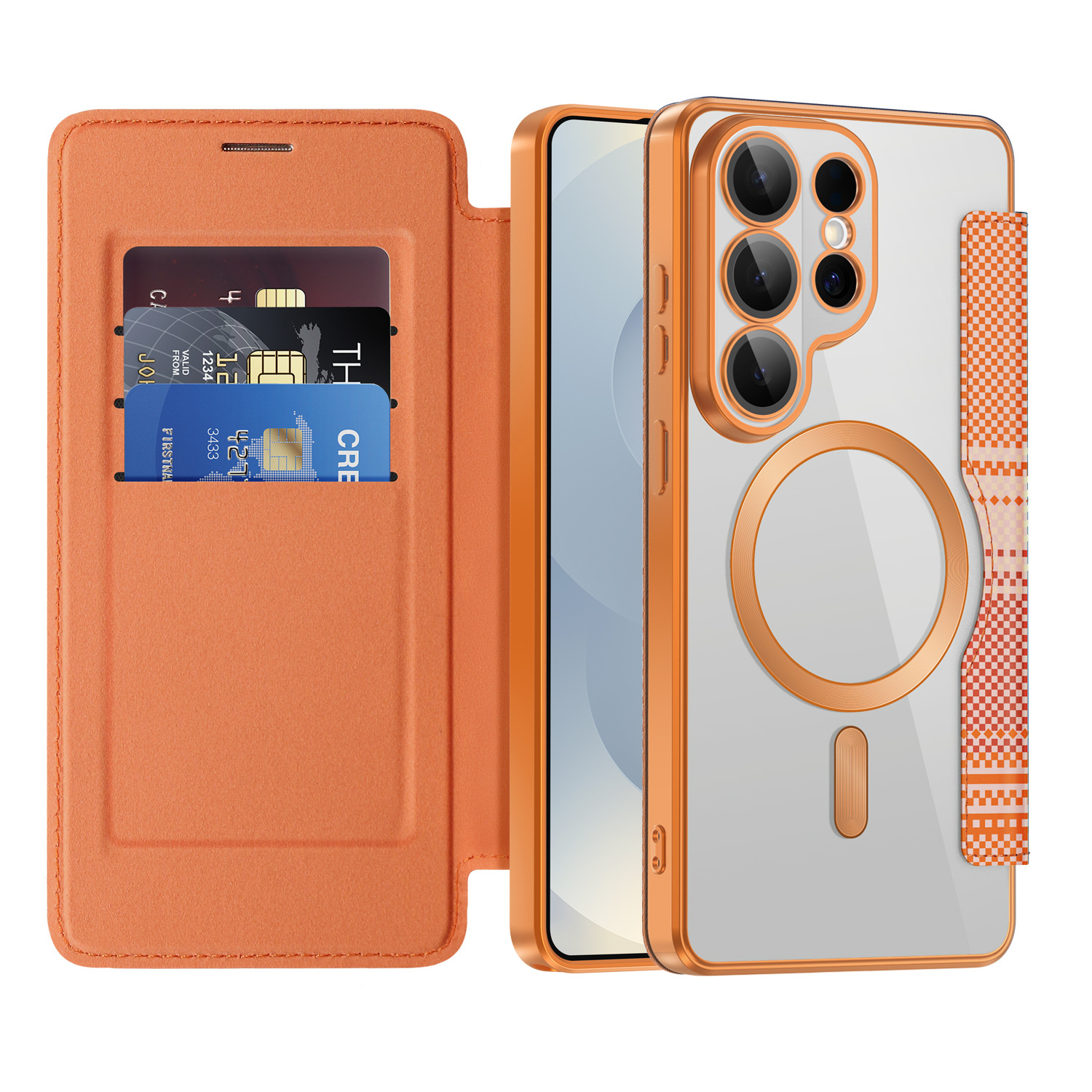 ใช้ได้กับเคสแม่เหล็กแบบฝาพับ Samsung S series รุ่นใหม่ทั้งหมดที่มีช่องใส่บัตร