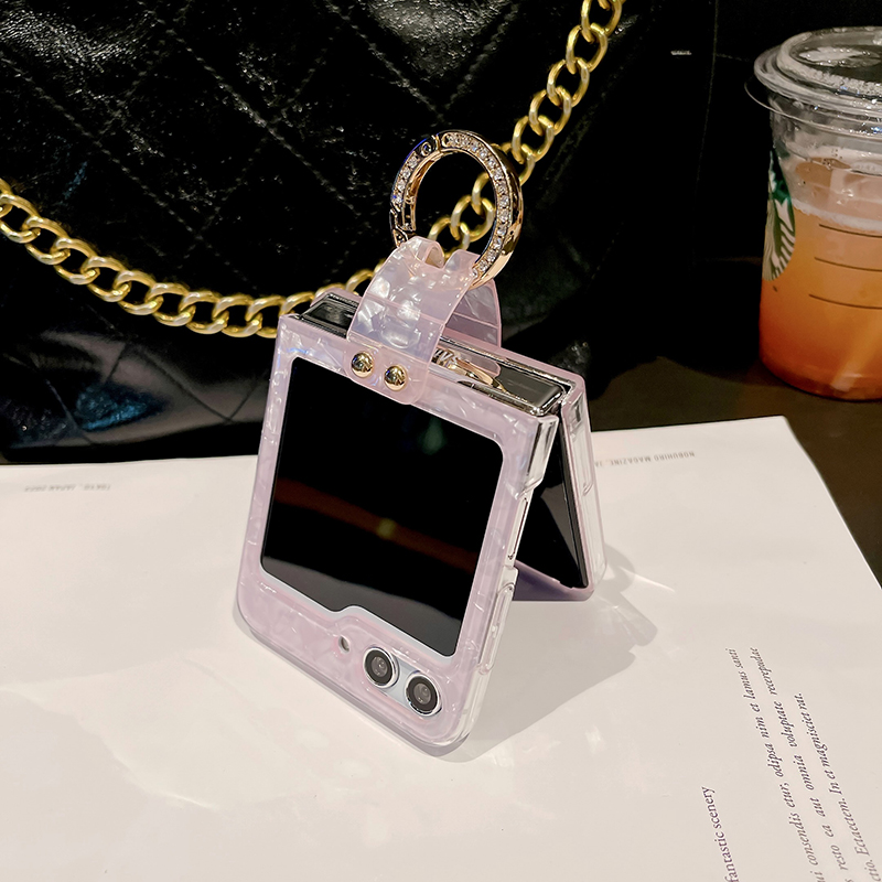 สำหรับ Samsung Galaxy Z Flip5/4/3 เชลล์ลายนิ้วมือผู้ถือแหวนโทรศัพท์กรณีป้องกัน