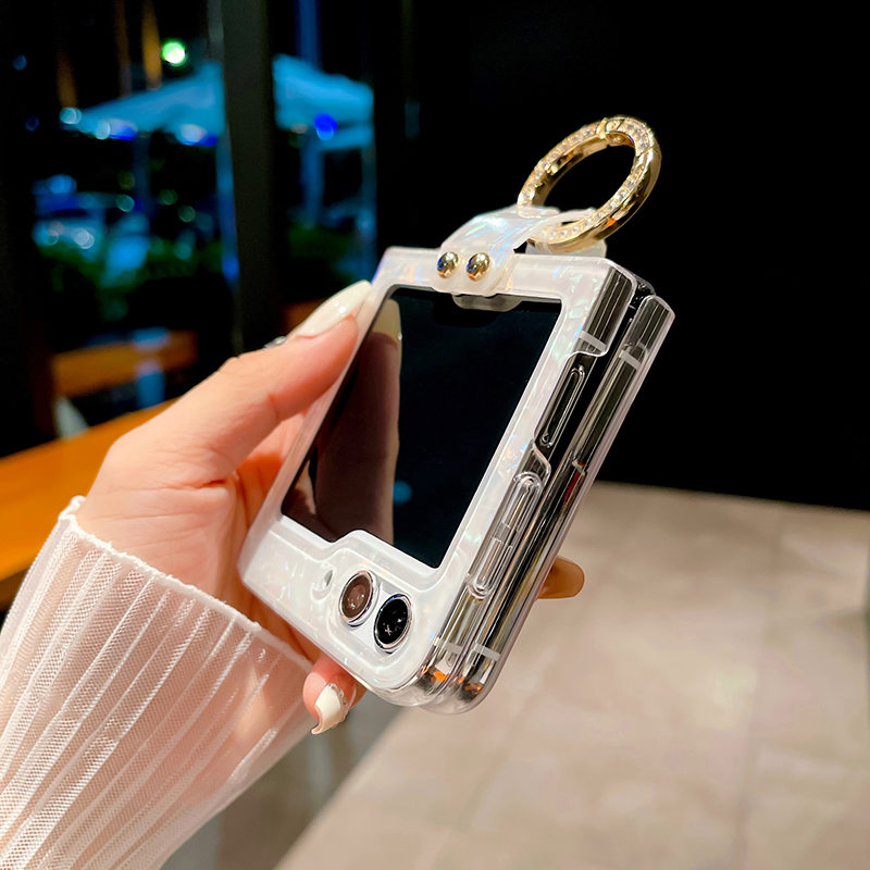 สำหรับ Samsung Galaxy Z Flip5/4/3 เชลล์ลายนิ้วมือผู้ถือแหวนโทรศัพท์กรณีป้องกัน