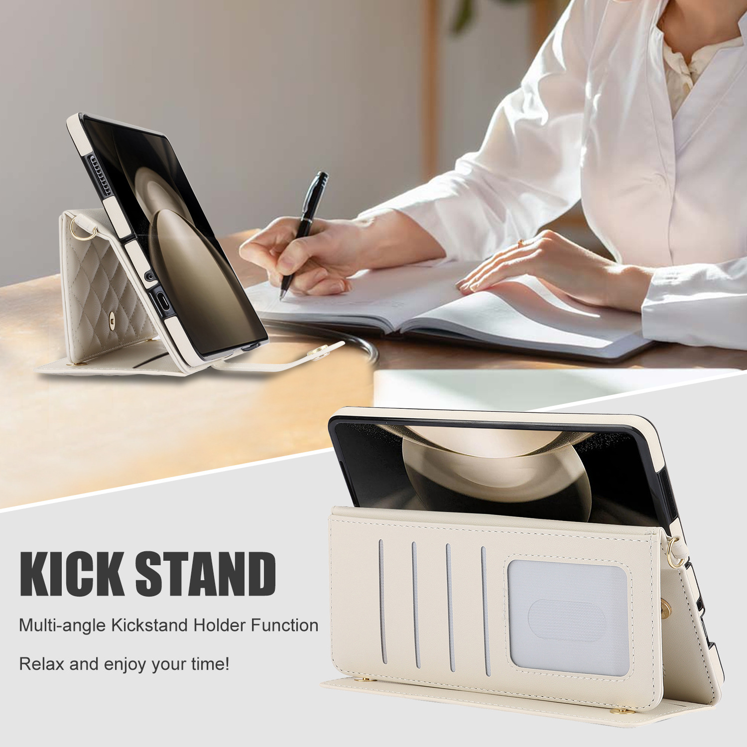 กระเป๋าใส่บัตรอเนกประสงค์สำหรับ Samsung Z Fold5/4/3 พร้อมช่องใส่ปากกา