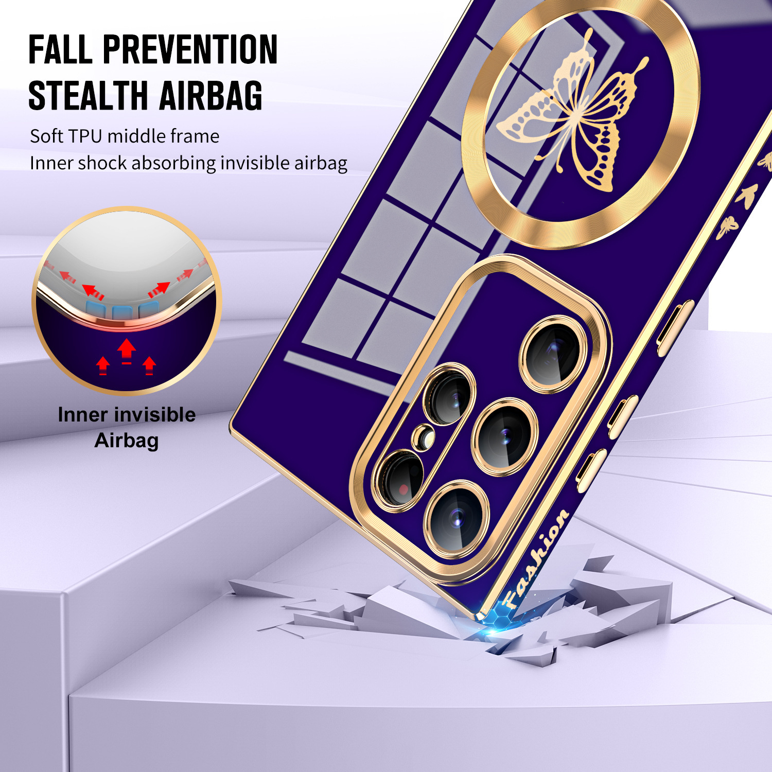 เคสโทรศัพท์มือถือแม่เหล็กชุบผีเสื้อสำหรับ Samsung Galaxy S23 S22 S21