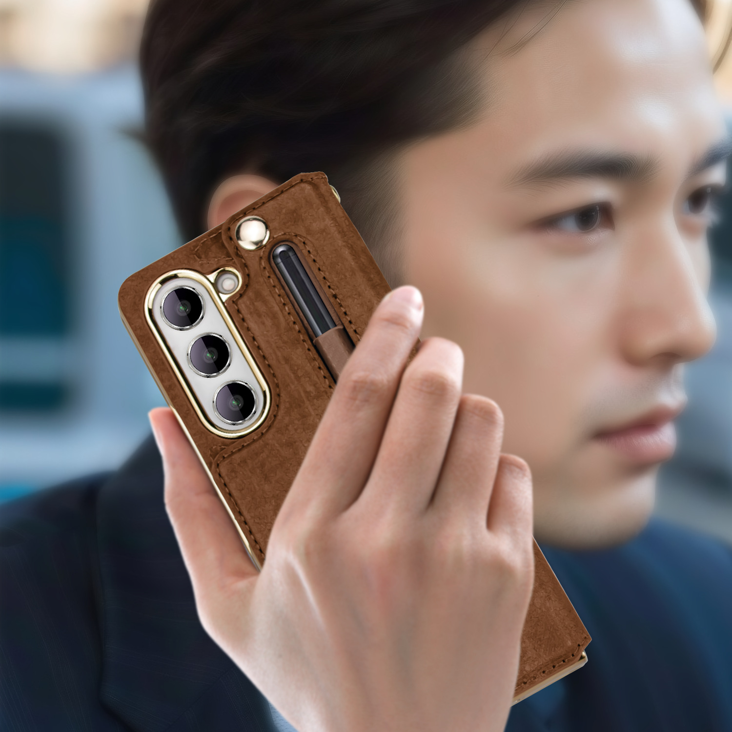 สำหรับ Samsung Z Fold5/4/3 ใส่สายรัดข้อมือปากกาช่องใส่โทรศัพท์ป้องกันการตก