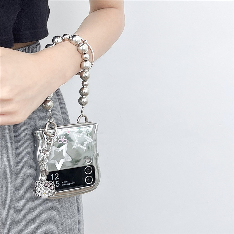 สำหรับ Samsung Galaxy Z Flip5/4/3 ชุบสีเงินคิตตี้แมวโทรศัพท์กรณีป้องกัน