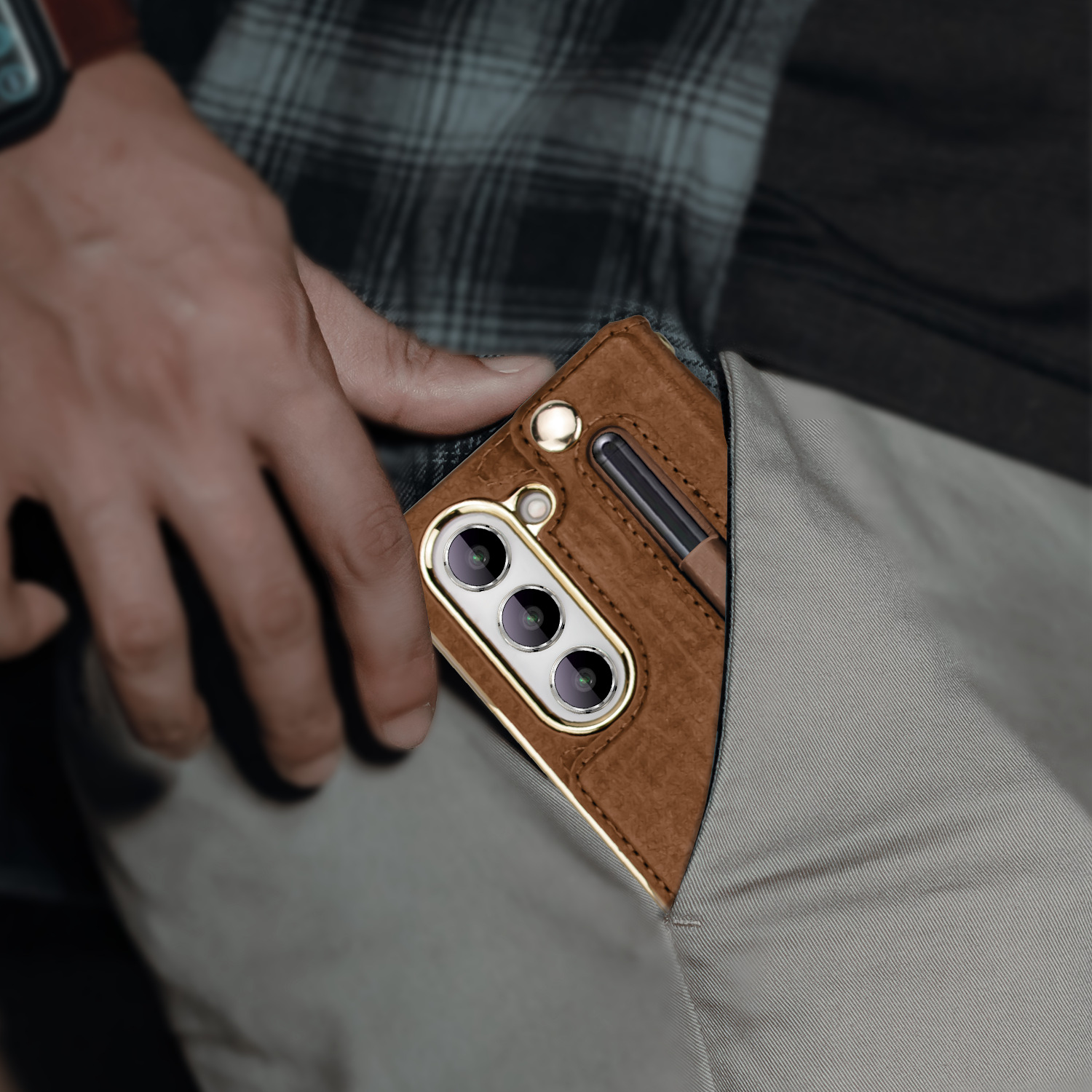 สำหรับ Samsung Z Fold5/4/3 ใส่สายรัดข้อมือปากกาช่องใส่โทรศัพท์ป้องกันการตก