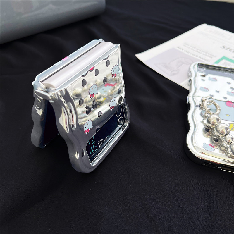สำหรับ Samsung Galaxy Z Flip5/4/3 ชุบสีเงินคิตตี้แมวโทรศัพท์กรณีป้องกัน