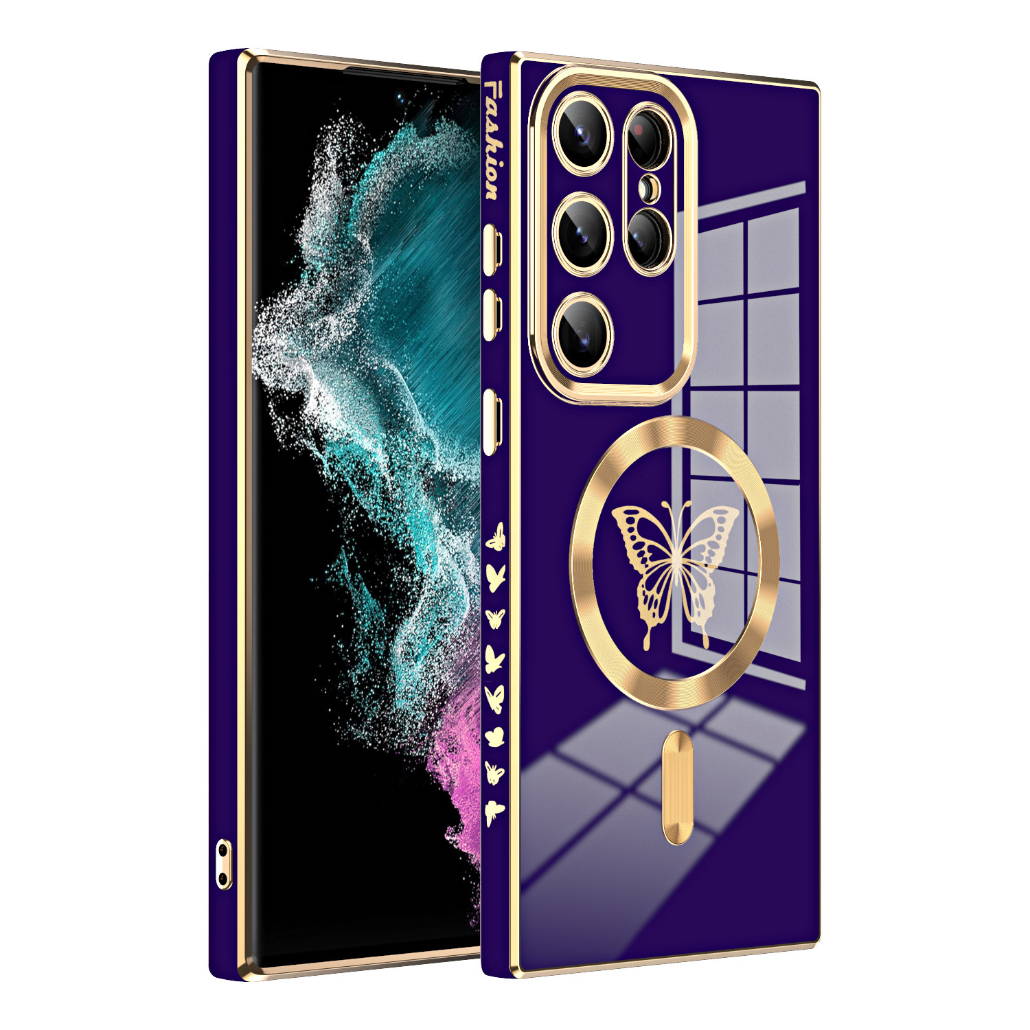 เคสโทรศัพท์มือถือแม่เหล็กชุบผีเสื้อสำหรับ Samsung Galaxy S23 S22 S21