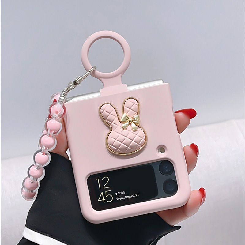 สำหรับ Samsung Galaxy Z Flip5/4/3 น่ารักโบว์กระต่ายหัวซิลิโคนโทรศัพท์ป้องกันกรณี