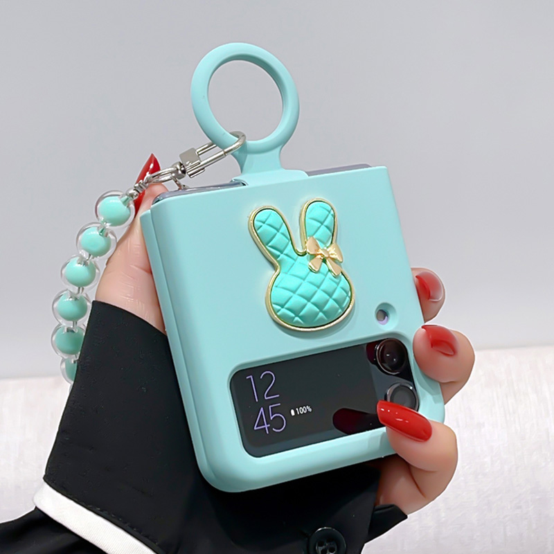 สำหรับ Samsung Galaxy Z Flip5/4/3 น่ารักโบว์กระต่ายหัวซิลิโคนโทรศัพท์ป้องกันกรณี