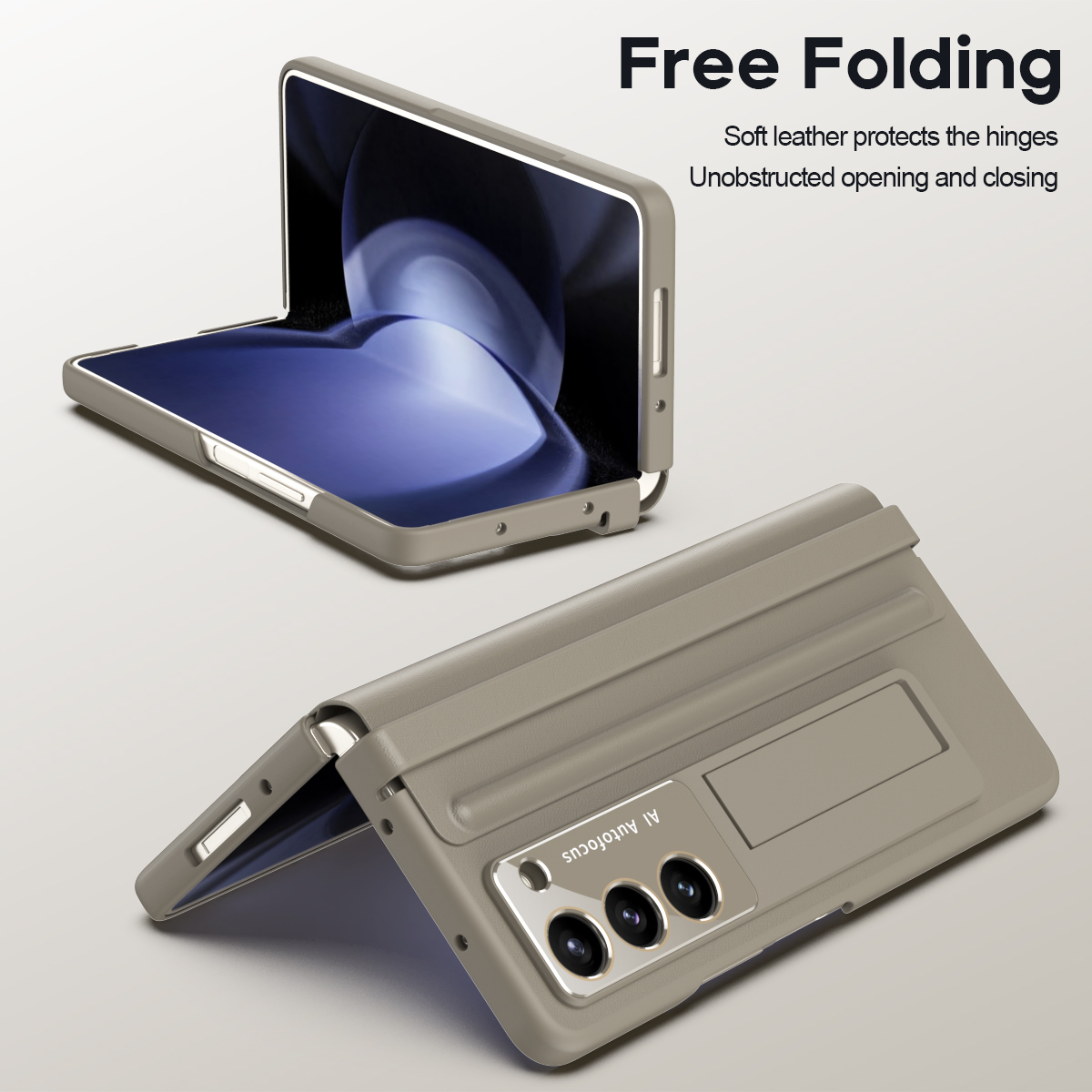 เหมาะสำหรับ Samsung Z Fold5/4/3 เคสโทรศัพท์หนังสีทึบแบบบานพับพับเก็บได้พร้อมฟิล์มกระจกนิรภัย