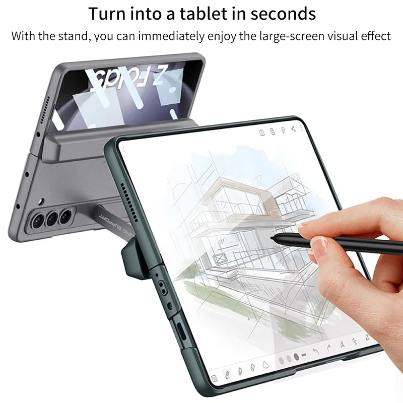 เหมาะสำหรับ Samsung Z Fold5/4/3 กรณีโทรศัพท์มือถือผิวธรรมดาแม่เหล็กดูดบานพับปากกากรณีผู้ถือทั้งหมดรวมกรณีป้องกัน