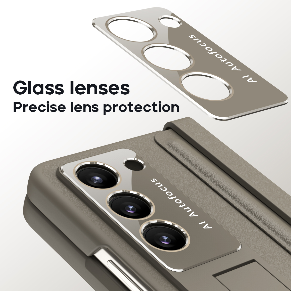 เหมาะสำหรับ Samsung Z Fold5/4/3 เคสโทรศัพท์หนังสีทึบแบบบานพับพับเก็บได้พร้อมฟิล์มกระจกนิรภัย