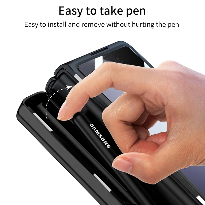 เหมาะสำหรับ Samsung Z Fold5/4/3 กรณีโทรศัพท์มือถือผิวธรรมดาแม่เหล็กดูดบานพับปากกากรณีผู้ถือทั้งหมดรวมกรณีป้องกัน