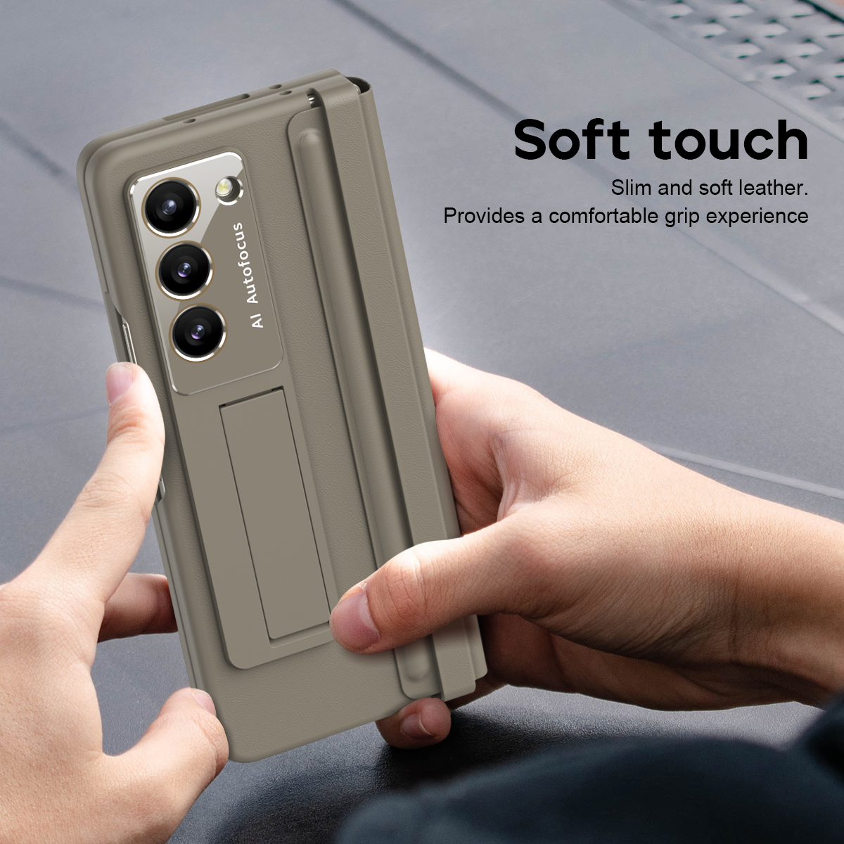 เหมาะสำหรับ Samsung Z Fold5/4/3 เคสโทรศัพท์หนังสีทึบแบบบานพับพับเก็บได้พร้อมฟิล์มกระจกนิรภัย