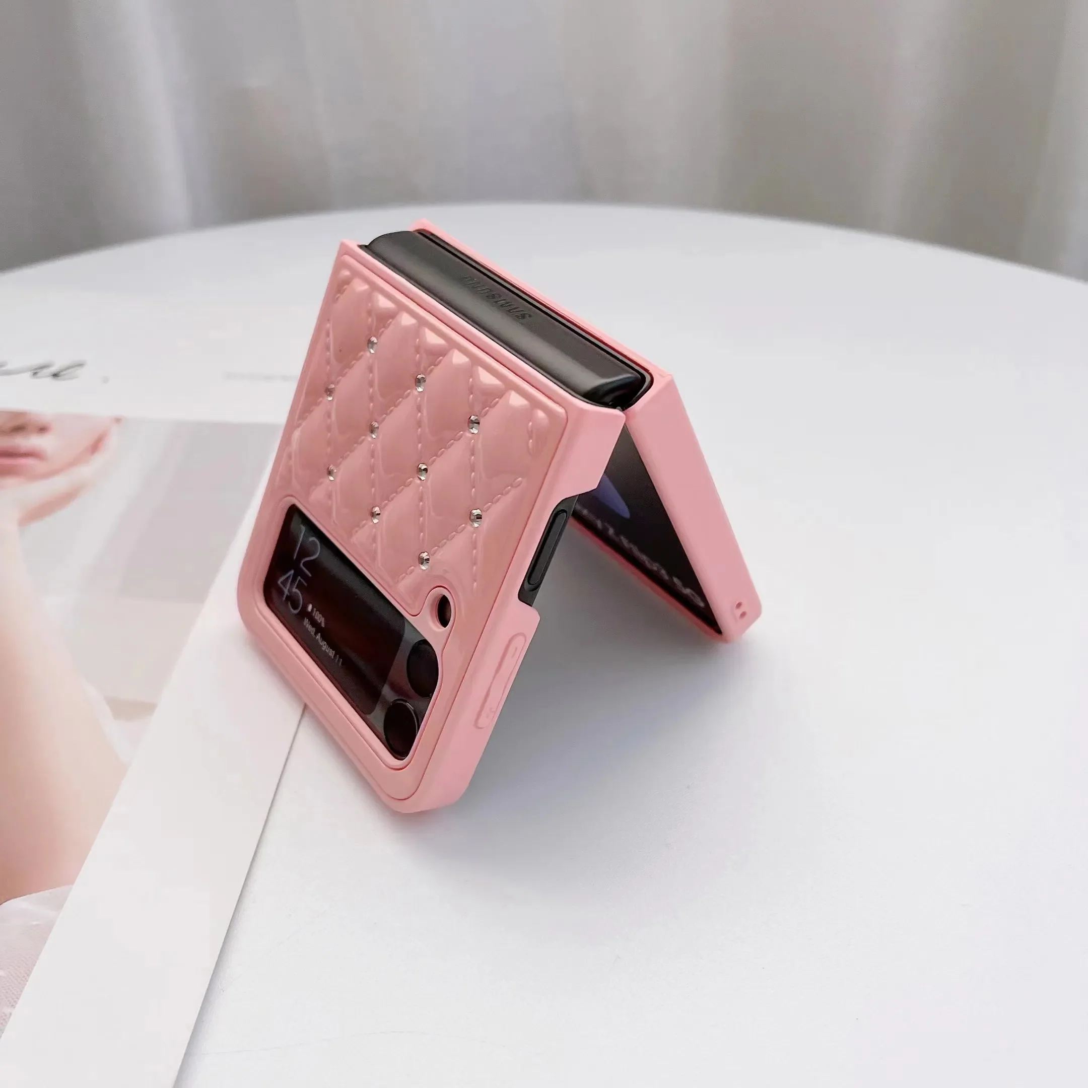 สำหรับ Samsung Z Flip5/4/3 กรณีโทรศัพท์มือถือเพชรสีทึบ