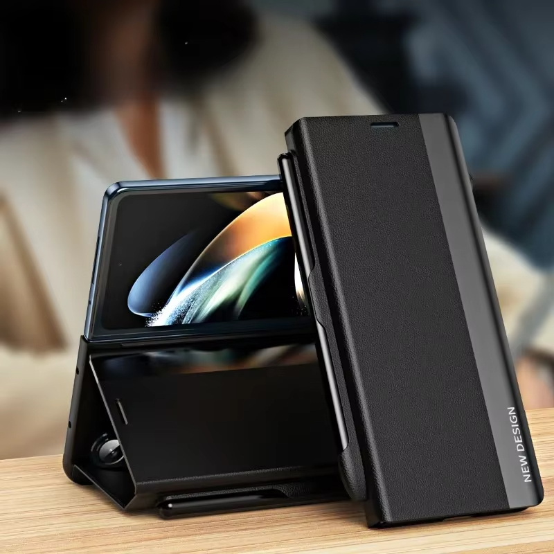 ใช้งานร่วมกับ Samsung Z Fold7/6/5/4/3 Leather Magnetic Flip Cover Phone Case พร้อมช่องใส่ปากกาและปากกา SPEN