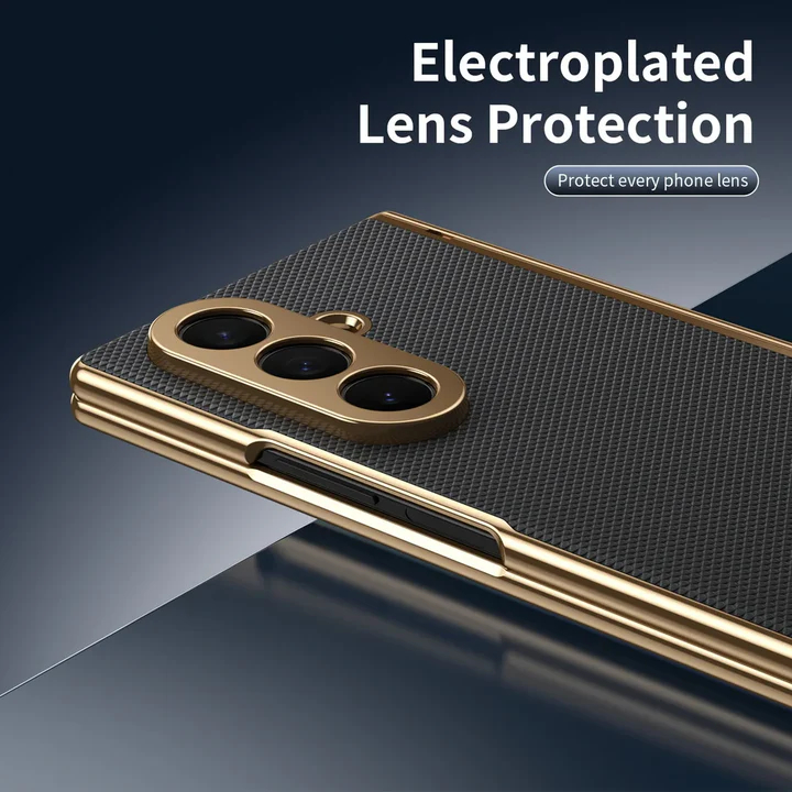 適用於三星Z Fold7/6/5/4/3新款素皮電鍍鉸鏈全包保護殼