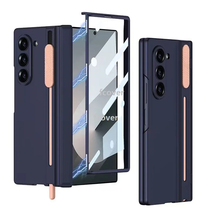 เหมาะสำหรับ Samsung Z Fold6/5/4/3 บานพับแม่เหล็กใหม่เคสโทรศัพท์มือถือในตัวพร้อมปากกา