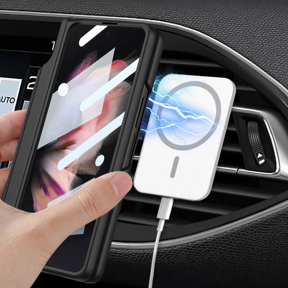 COMPATIBLE WITH SAMSUNG Z FOLD4/3 MAGNETIC WIRELESS CHARGING PHONE CASE With pen slot and mobile phone stand