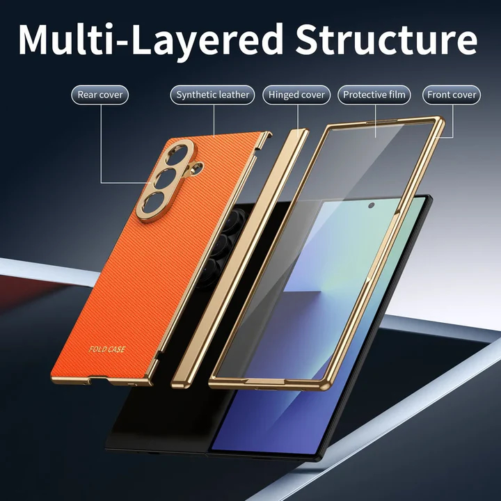 適用於三星Z Fold7/6/5/4/3新款素皮電鍍鉸鏈全包保護殼