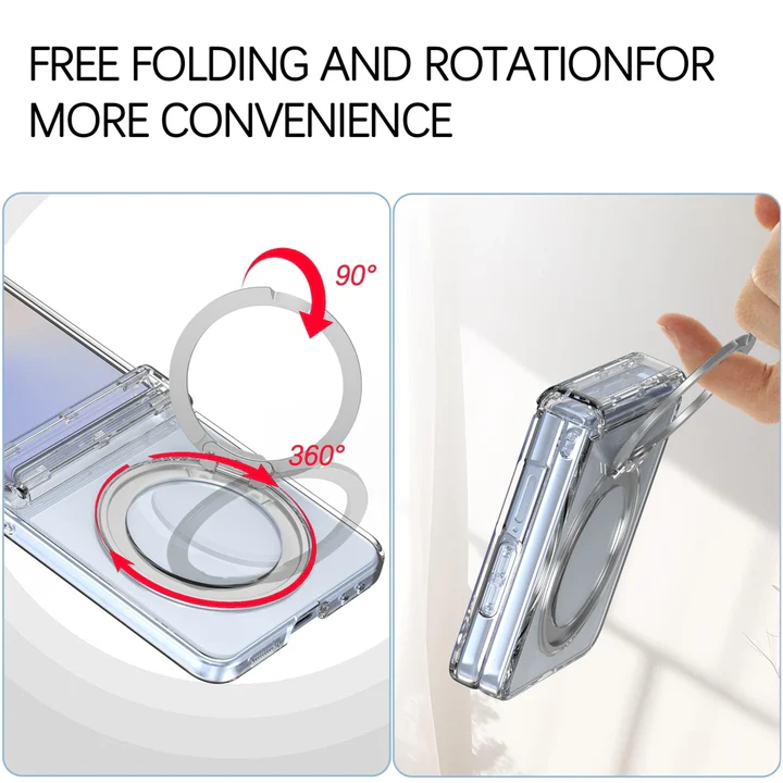 適用於三星Z Flip7/6/5新款電鍍透明磁吸支架保護殼