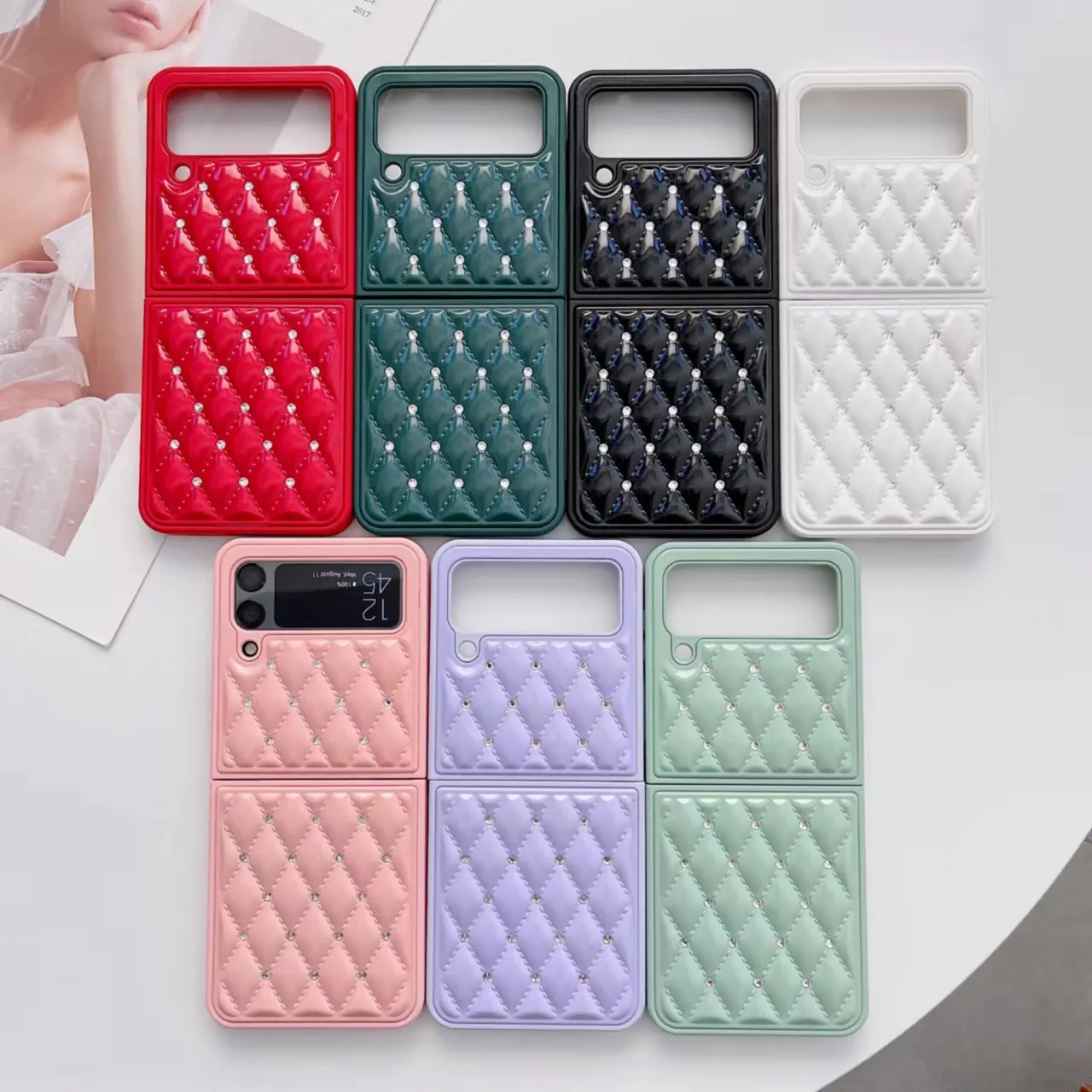 สำหรับ Samsung Z Flip5/4/3 กรณีโทรศัพท์มือถือเพชรสีทึบ