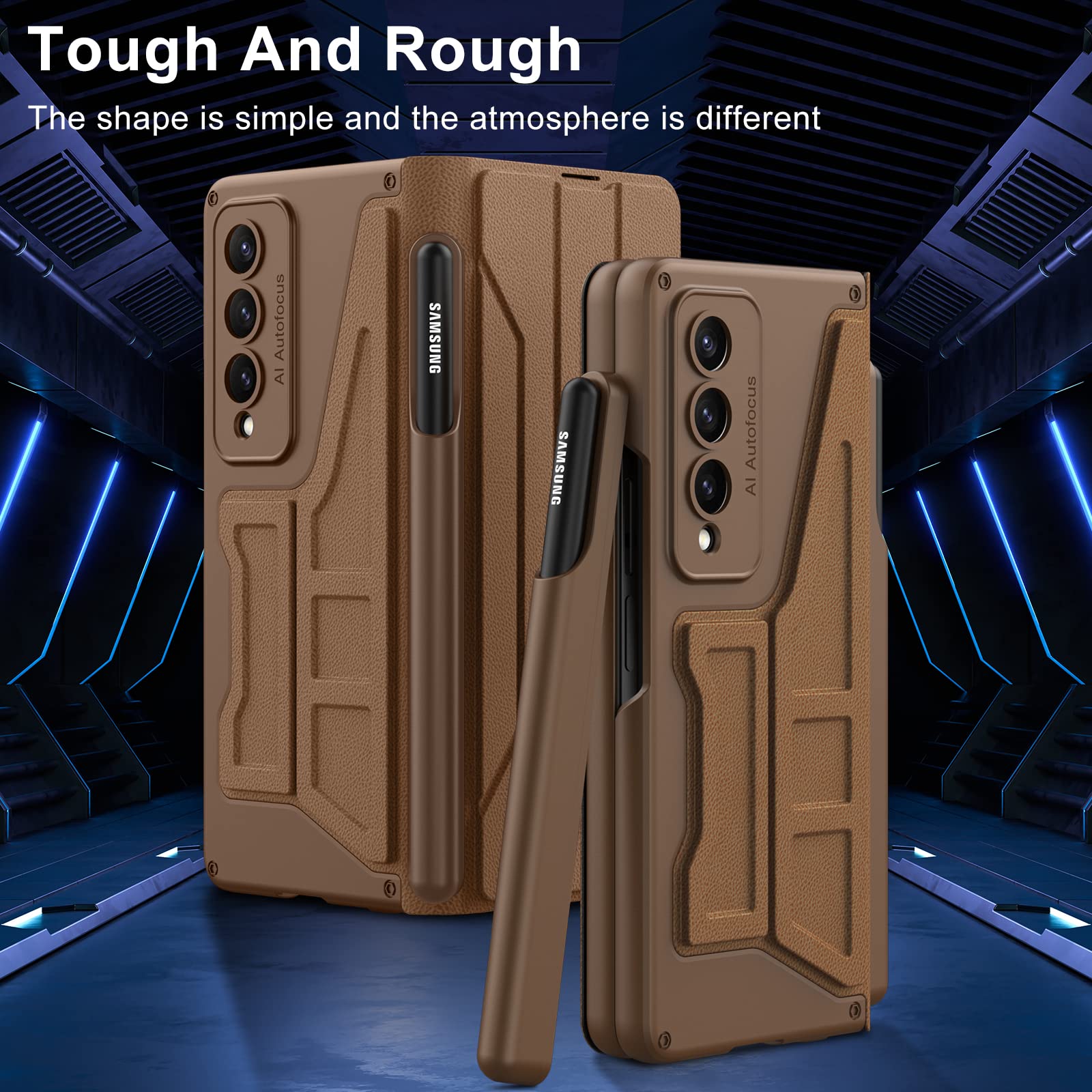 เหมาะสำหรับ Samsung Z Fold5/4/3 Creative Flip SHELL Warrior Business ที่วางปากกาที่ถอดออกได้เคสโทรศัพท์มือถือ