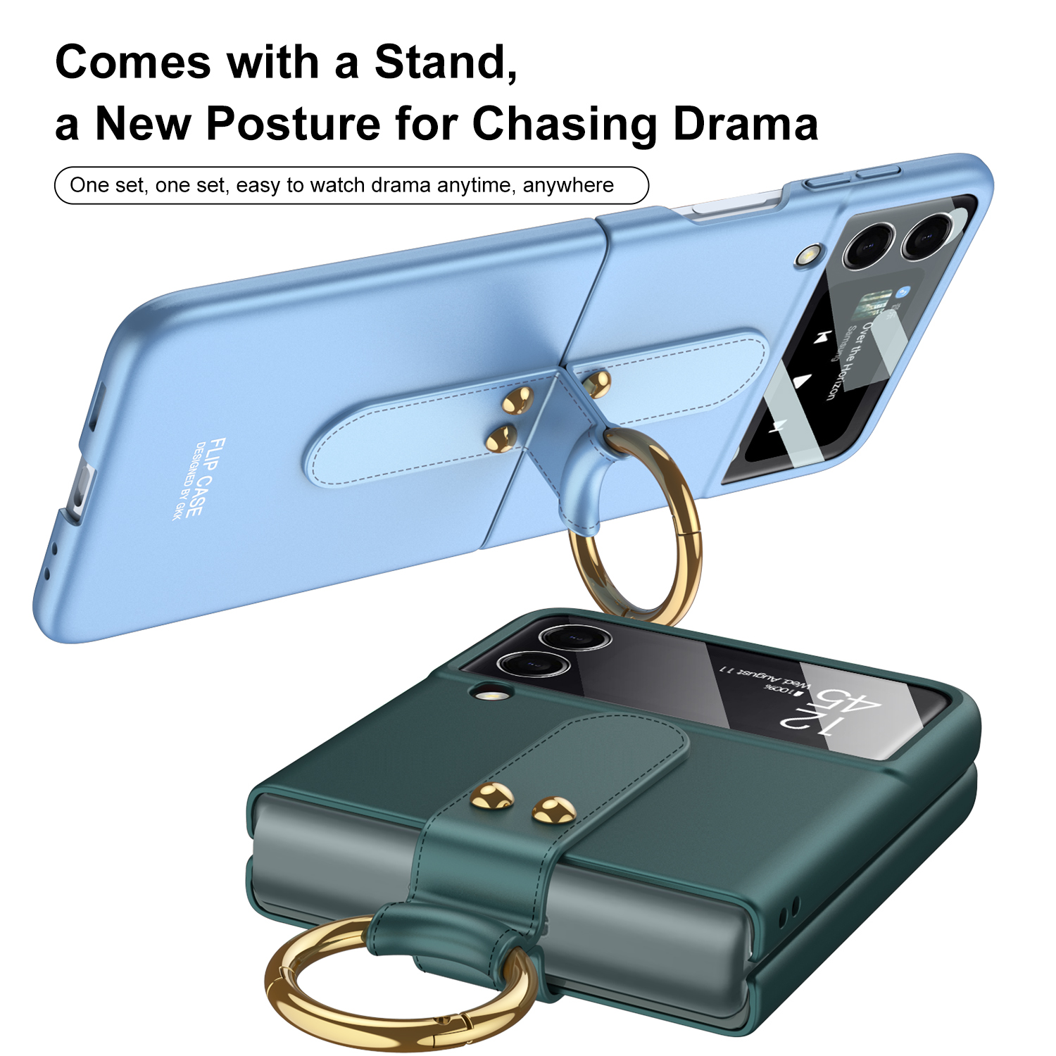 เหมาะสำหรับ Samsung Z Flip5/4/3 สีลูกกวาดกันกระแทก Matte ด้านหน้า HD ฟิล์มแก้วปกป้องฝาครอบพร้อมขายึดแหวน