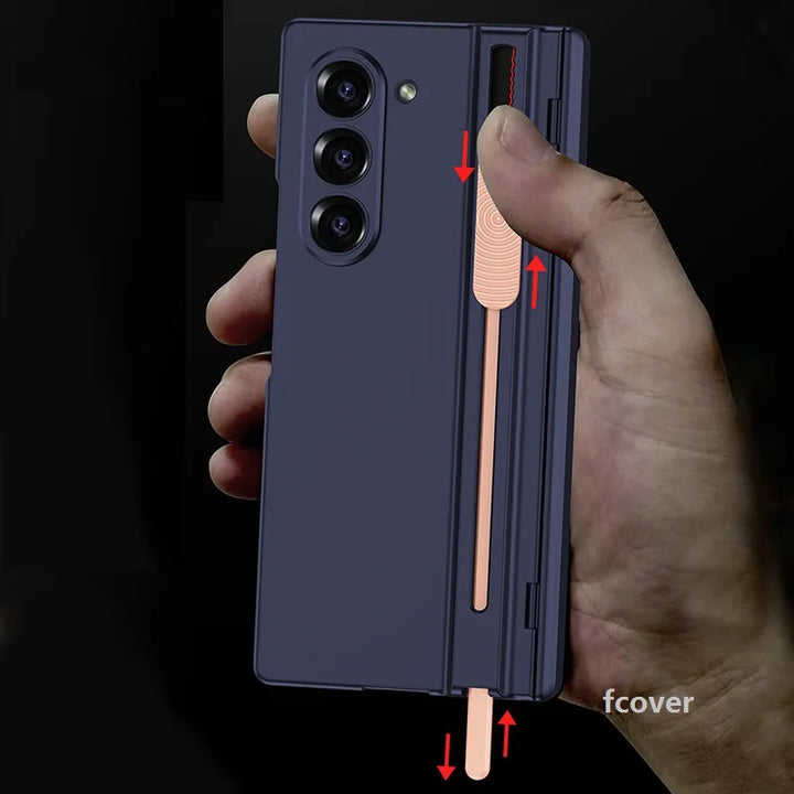 เหมาะสำหรับ Samsung Z Fold6/5/4/3 บานพับแม่เหล็กใหม่เคสโทรศัพท์มือถือในตัวพร้อมปากกา