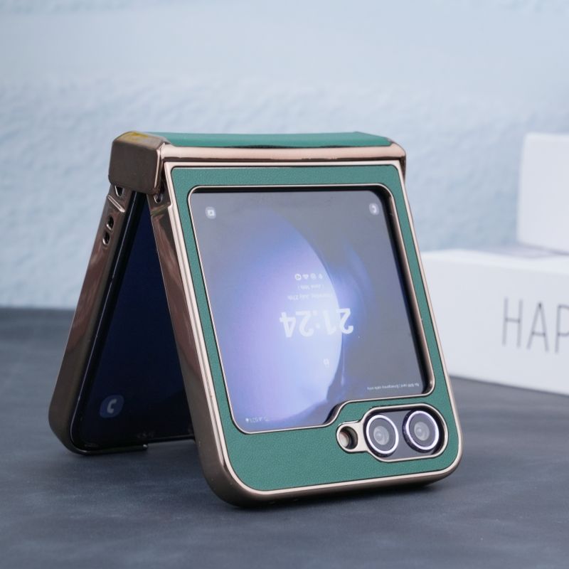 適用於三星Z Flip6/5/4/3新款一字支架電鍍素皮鉸鏈保護殼