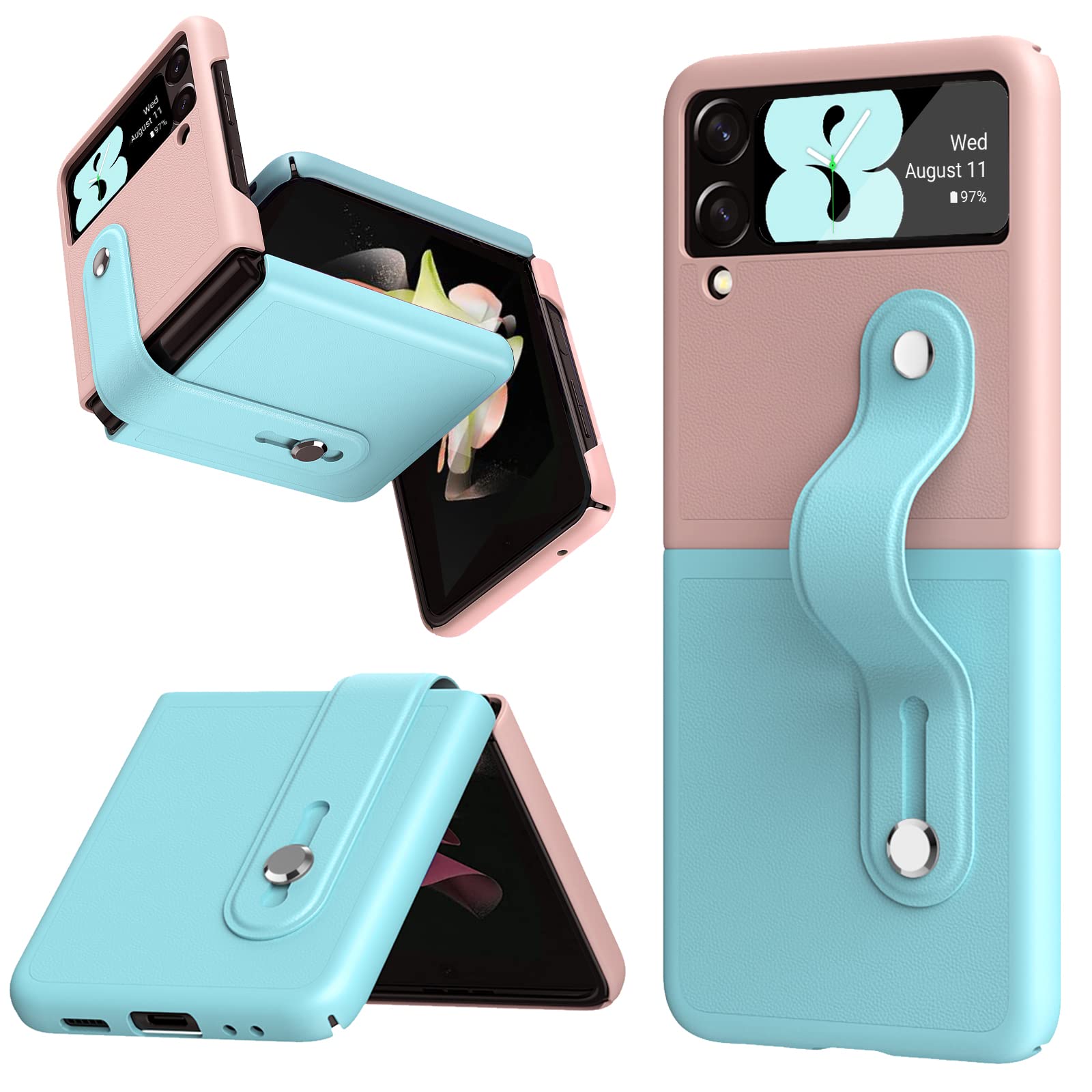 เหมาะสำหรับ Samsung Z Flip5/4/3 Ultra Thin Skin Friendly Matte Contrast Color สายรัดข้อมือหนังกันกระแทกปกแข็ง