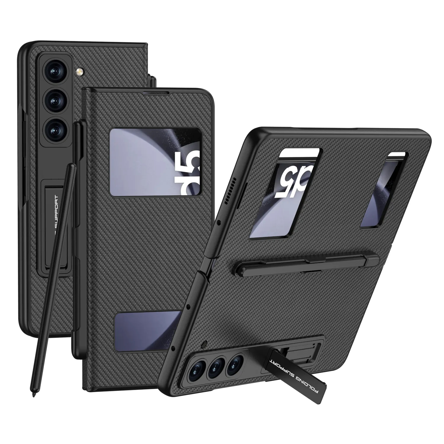 เหมาะสำหรับ Samsung Z Fold5 กรณีโทรศัพท์ฟรีพลิกกลับตอบรับหนังพับได้ปากกาเปิดหน้าต่างคู่ช่องป้องกันกรณี