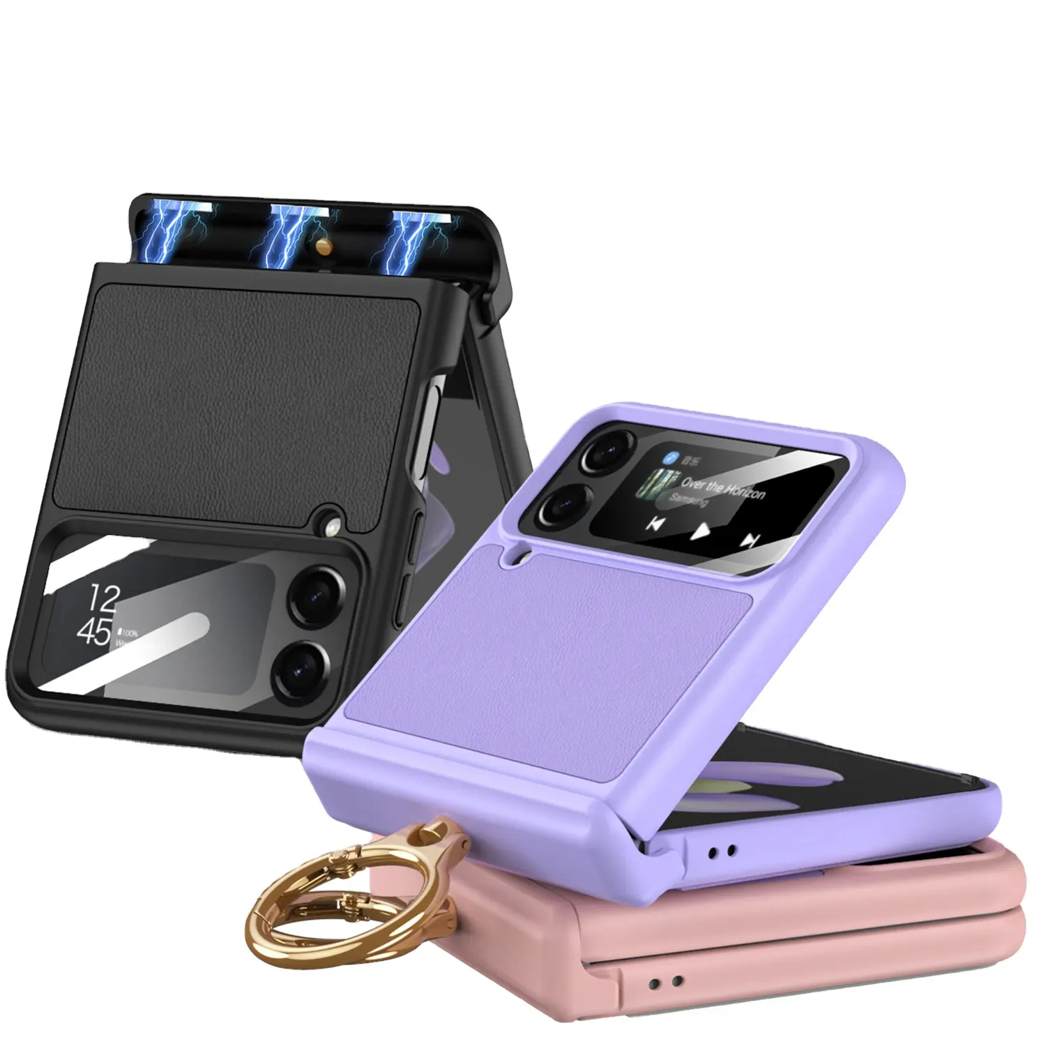 เคสแม่เหล็กพับหนังพร้อมวงแหวนสำหรับ Samsung Galaxy Z Flip5/4/3 5G