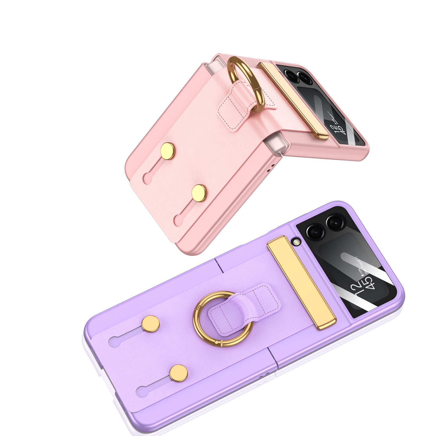 เหมาะสำหรับ Samsung Z Flip5/4/3 เคสโทรศัพท์แบบมีสายรัดในตัวพร้อมแหวนและสายรัดข้อมือแบบยืดหดได้