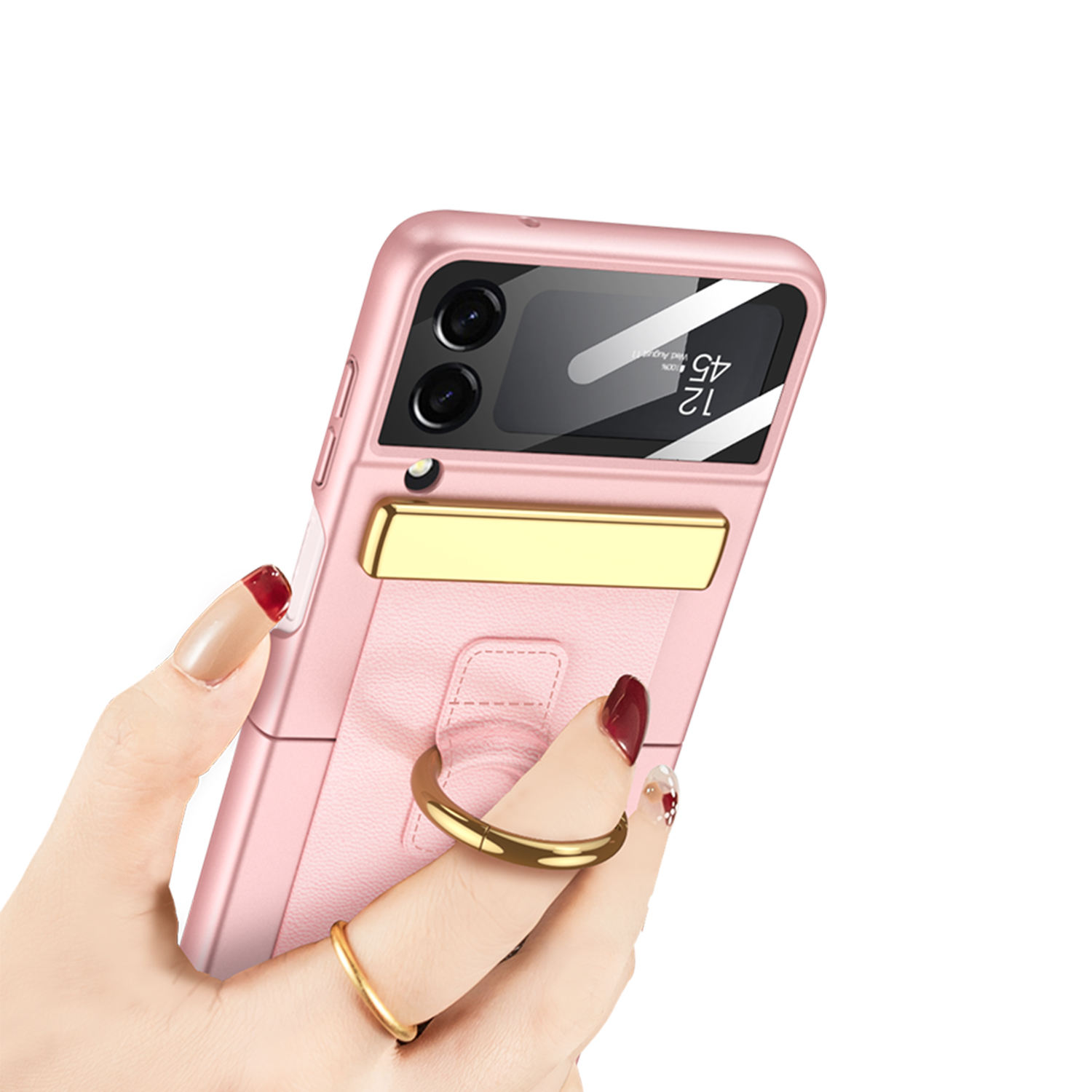 เหมาะสำหรับ Samsung Z Flip5/4/3 เคสโทรศัพท์แบบมีสายรัดในตัวพร้อมแหวนและสายรัดข้อมือแบบยืดหดได้