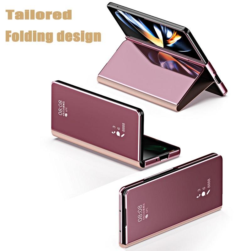 เหมาะสำหรับซัมซุง Z Fold5/4/3 กรณีโทรศัพท์มือถือหน้าจอพับสมาร์ทพลิกกระจกครอบคลุมทั้งหมดตกแจ็คเก็ต