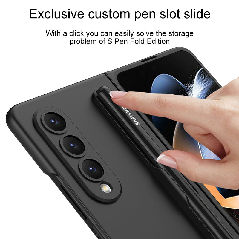 สำหรับ Samsung Z Fold5/4/3 กรณีโทรศัพท์พับได้ปากกาบางเฉียบช่องสร้างสรรค์สีทึบ Frosted รู้สึกต่อต้าน Fall Protection Case