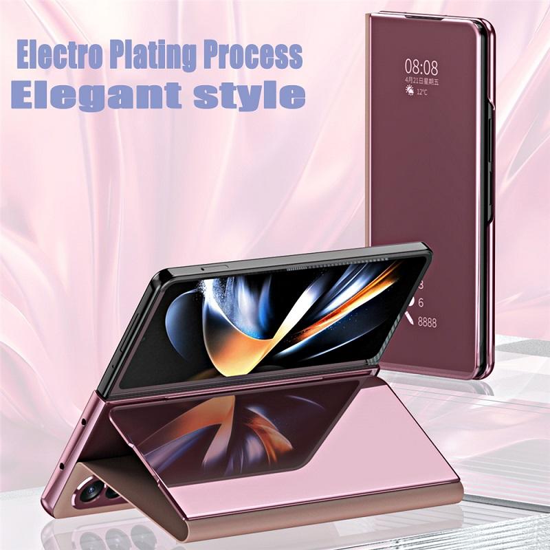 เหมาะสำหรับซัมซุง Z Fold5/4/3 กรณีโทรศัพท์มือถือหน้าจอพับสมาร์ทพลิกกระจกครอบคลุมทั้งหมดตกแจ็คเก็ต