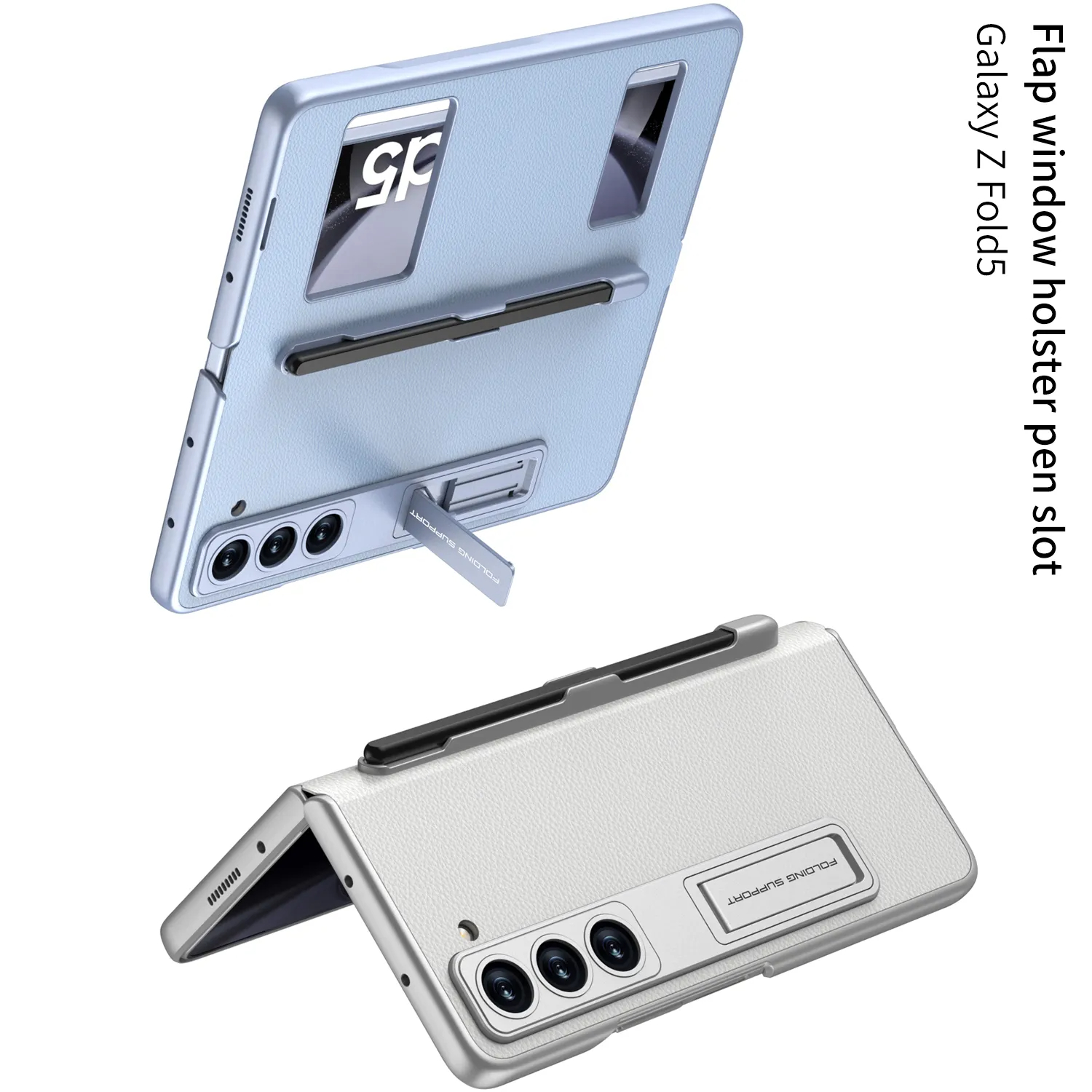 เหมาะสำหรับ Samsung Z Fold5 กรณีโทรศัพท์ฟรีพลิกกลับตอบรับหนังพับได้ปากกาเปิดหน้าต่างคู่ช่องป้องกันกรณี