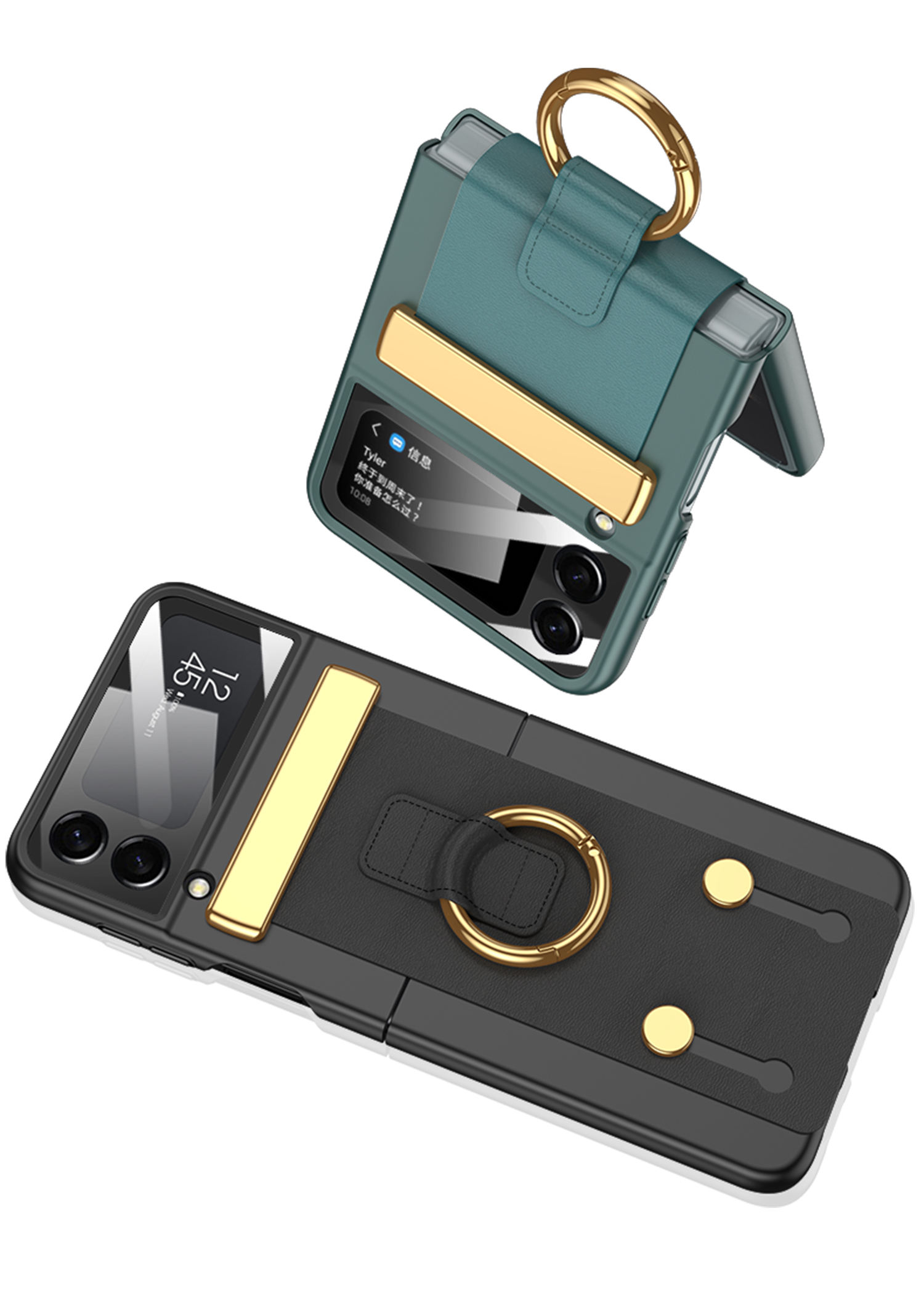 เหมาะสำหรับ Samsung Z Flip5/4/3 เคสโทรศัพท์แบบมีสายรัดในตัวพร้อมแหวนและสายรัดข้อมือแบบยืดหดได้