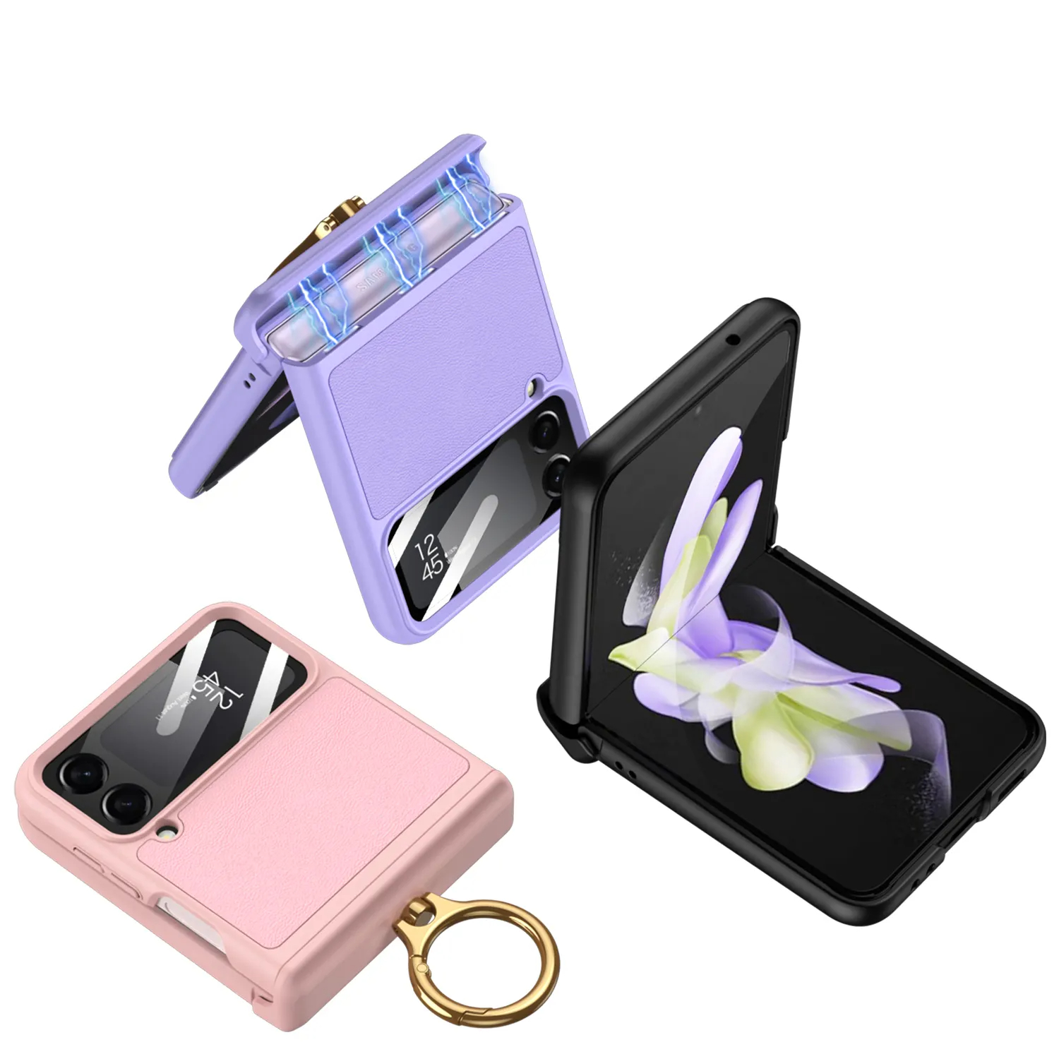 เคสแม่เหล็กพับหนังพร้อมวงแหวนสำหรับ Samsung Galaxy Z Flip5/4/3 5G