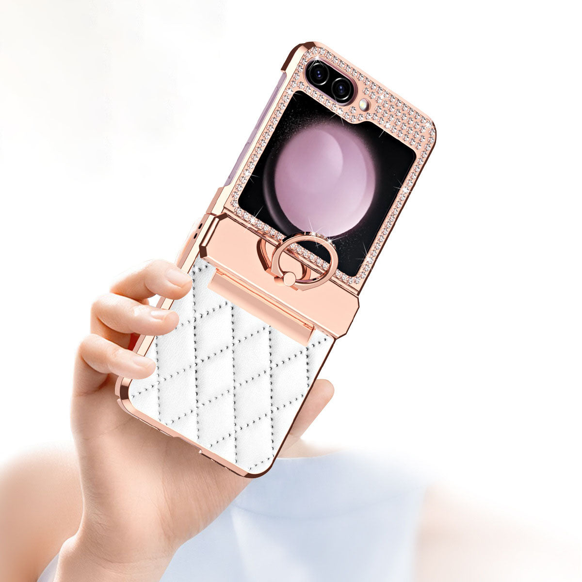 For Samsung Z Flip 5/4/3 Lyxury Crystal Leather Ring Holder Protective Phone Case