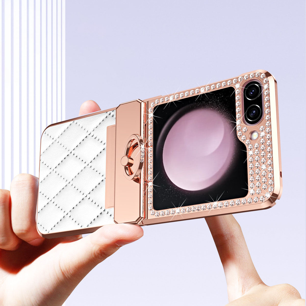 For Samsung Z Flip 5/4/3 Lyxury Crystal Leather Ring Holder Protective Phone Case