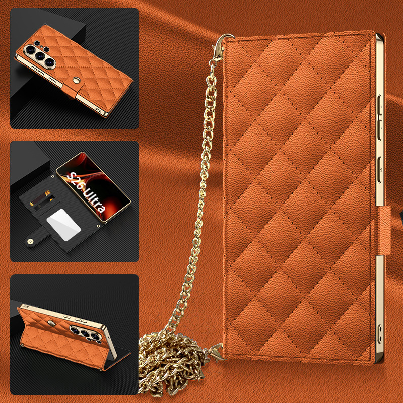 เหมาะสำหรับเคสโทรศัพท์มือถือ Samsung Z Fold7/6 S26Ultra//25U/24U/23U ช่องเสียบการ์ดลายเพชรใหม่พร้อมโซ่