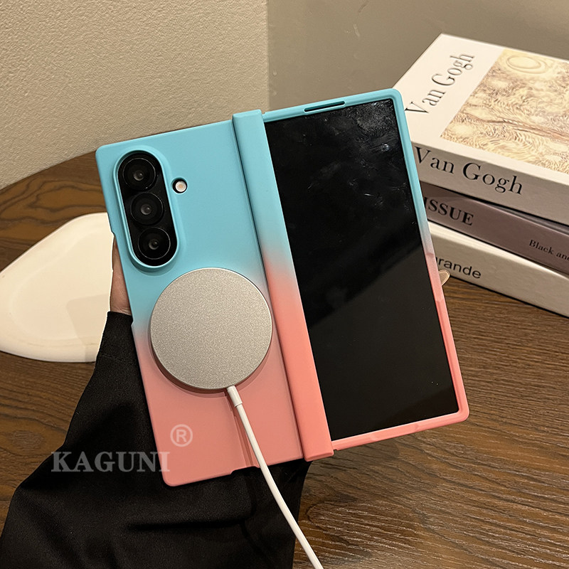 適用於三星Z Fold7/6/5/4/3漸變磨砂膚感磁吸鉸鏈全包保護殼