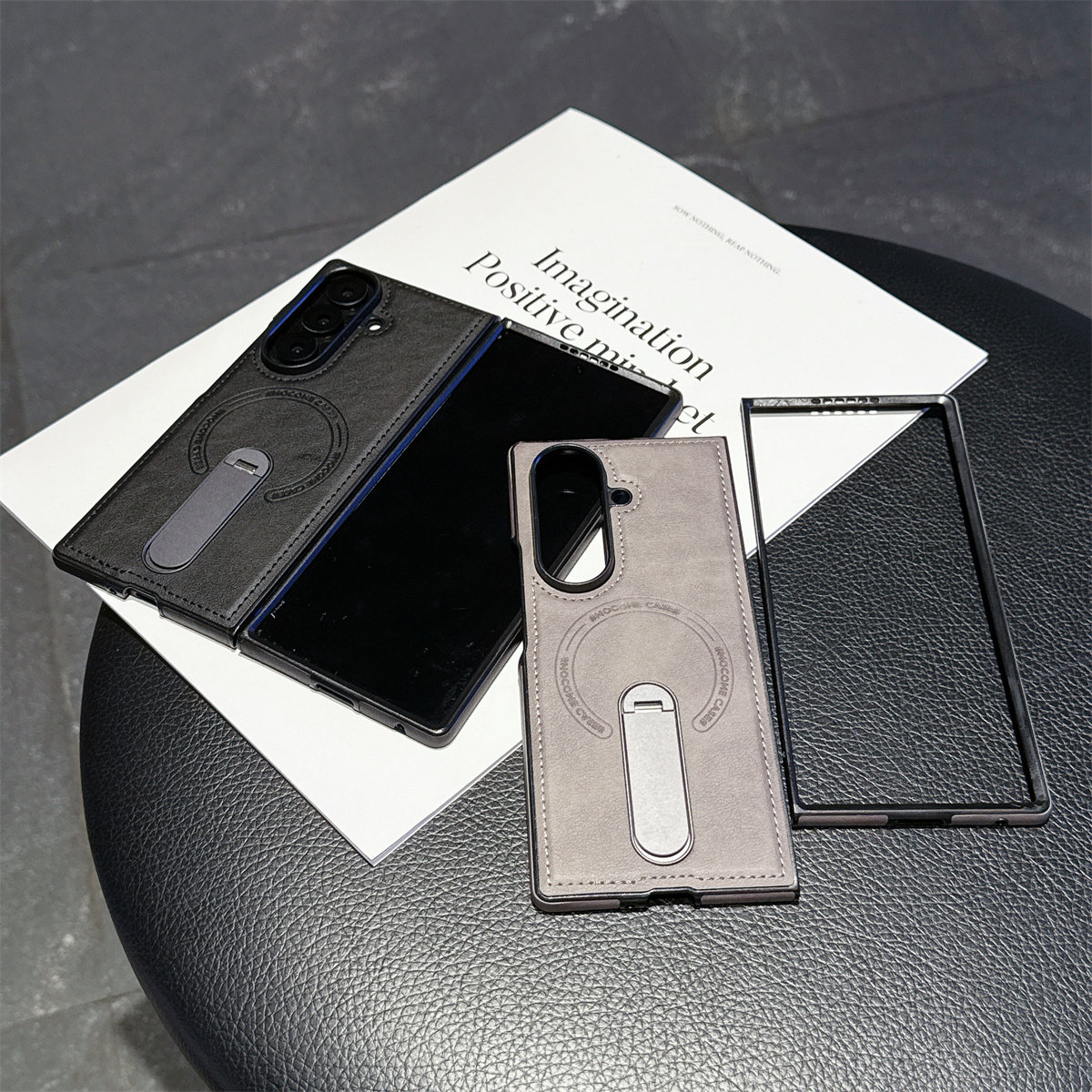 適用於三星Z Fold7/6/5/4/3皮革磁吸支架保護殼