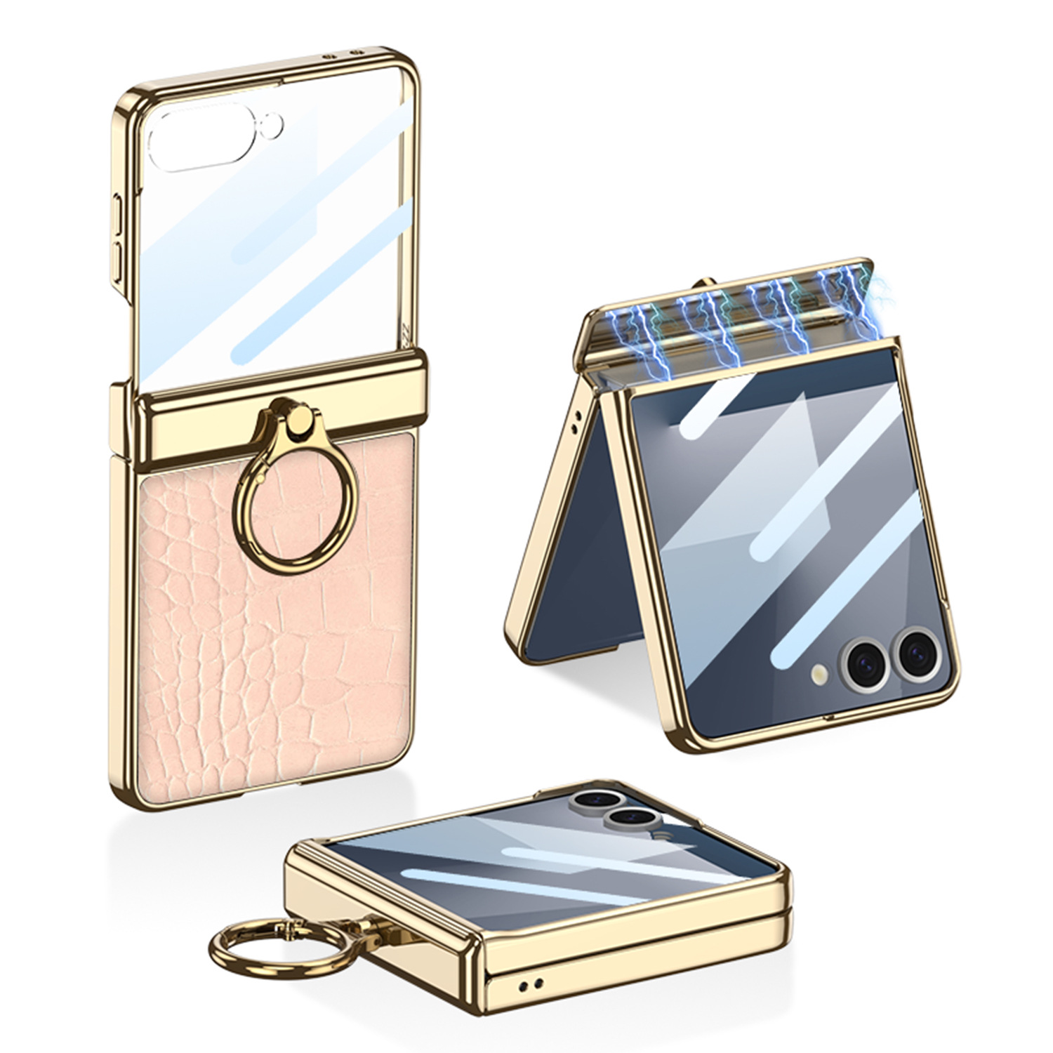 สำหรับสมาร์ทโฟน Samsung Galaxy Z Flip7/6/5 กรณีพับได้ที่มีลวดลายจระเข้พรีเมียมและเคลือบเงิน
