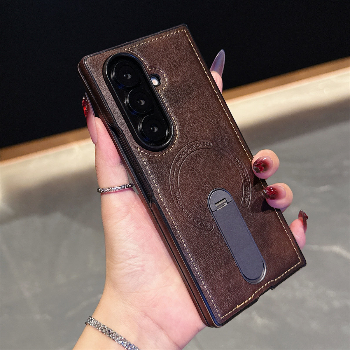 適用於三星Z Fold7/6/5/4/3皮革磁吸支架保護殼