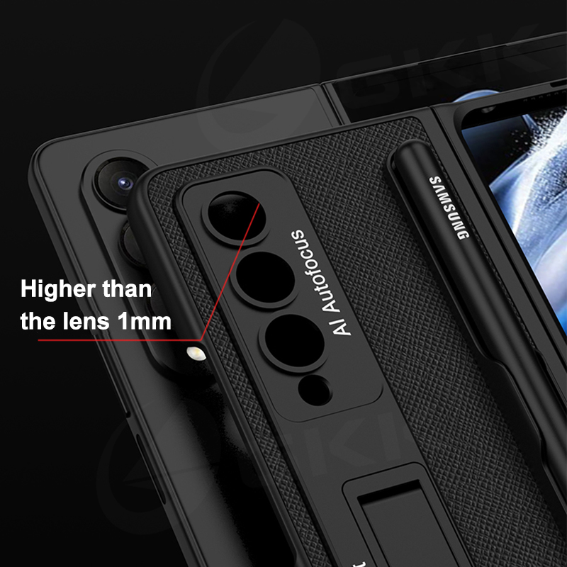 เหมาะสำหรับ Samsung Z Fold5/4/3 หนังหรูหราช่องใส่ปากกาด้านนอกกระจกนิรภัยเคสโทรศัพท์